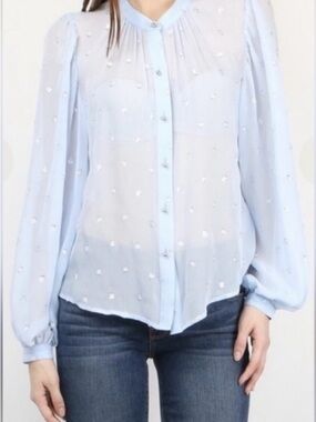 Veronica Beard Ashlynn Metallic Dot Silk Blouse Sheer Light Blue 4 oversized
